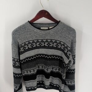 VTG Basic Editions Geometric‎ Pure Acrylic USA Made Pullover Sweater Gray Size M